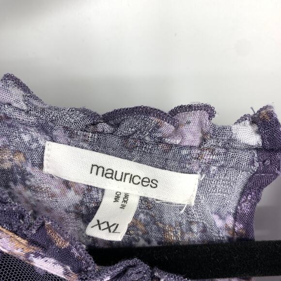 Maurices Lace Inset Blouse Womens Size XXL Long Sleeve Purple Floral Print - Picture 5 of 6